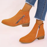 Women's Chunky Heel Ankle Boots, Solid Color Side Zipper Stacked Heels, Casual Outdoor Short Boots