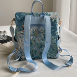 Purpdrank  Versatile Blue Nylon Backpack with Floral Pattern - Casual Ethnic College Style, Durable with Polyester Lining, Zip Closure, and Adjustable Straps for School & Travel, Travel Backpack