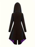 Vintage-Inspired Peplum Hooded Dress - Color Block, Micro Elasticity, Long Sleeve, Polyester, Solid Color, No Printing, Spring/Fall Wear - Womens Gothic Bandage Dress for Adult