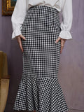 Vibrant Houndstooth Mermaid Skirt - Bodycon Slim Fit, Maxi Length, Casual Chic, Spring & Fall Essential, Womens Clothing for Confident Ladies