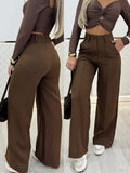 Purpdrank  Women's Double-Breasted Wide-Leg Pants - Solid Black Casual Trousers, Machine Washable & Dry Cleanable, All-Season Versatile Office & Casual Attire, Commuting Attire, Sleek Design, Durable Material, Stylish Bottoms