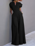 Purpdrank - Urban Cap Sleeve Solid Color Wide Leg Jumpsuits