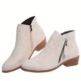 Women's Chunky Heel Ankle Boots, Solid Color Side Zipper Stacked Heels, Casual Outdoor Short Boots