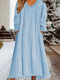 Cozy Plus Size Hooded Fleece Dress with Pockets - Long Sleeve, Drawstring Comfort for Everyday Wear