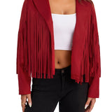 Purpdrank Long Sleeve Solid Color Open Front Coat - Women's Collared Jacket with Tassels - Black, Coffee, Pink