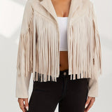Purpdrank Long Sleeve Solid Color Open Front Coat - Women's Collared Jacket with Tassels - Black, Coffee, Pink