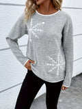 Plus Size Snowflake Pattern Crew Neck Knit Sweater - Soft, Cozy, and Stylish Long Sleeve Top with Contrast Trim for Fall and Winter - Women's Casual Plus Size Clothing for Cold Weather