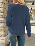 Women's Elegant Long Sleeve V-Neck Knitted Sweater - Solid Color, Regular Fit, Pullover Style with Hollow-Out Detail in Polyester for Spring/Fall