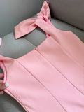 Purpdrank  Women'S Y2K Pink Bow-Decorated Square Neck Slim Fit Dress - Stretchy Polyester-Spandex Blend, Machine Washable, Spring/Fall Casual & Formal Wear
