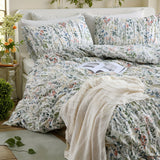 Purpdrank  Ruched Green Floral Duvet Cover Queen, 100% Cotton Soft Chic Garden Bedding Sets Aesthetic Botanical Flower Soft Comforter Cover Vintage for Girls Women Room Decor All Seasons