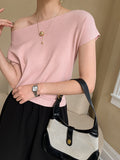 Purpdrank - Stylish Loose Solid Color Boat Neck Knitwear Pullovers Tops