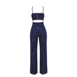 Purpdrank - Elegant Striped Sexy Spaghetti Strap Rompers Women Sets Sleeveless Backless Bow Casual Wide Legs Jumpsuits Leotard Overal