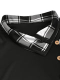 Trendy Plaid Print Tunic Top - Asymmetrical Button-Decorated Design with Color Block - Versatile for Spring & Fall - A Must-Have for Fashion-Savvy Women