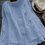 Purpdrank Plus Size Solid Color Cable Knitted Cardigan, Casual Button Front Long Sleeve Cardigan, Women's Plus Size Clothing