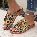 Purpdrank Boho Chic Tassel Slide Sandals - Unisex, Lightweight & Comfortable, Colorful Geometric Pattern Upper with Brown Cover Tassel, Non-Slip TPR Sole, Casual Summer Beach Shoes for Women and Men