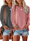 2 Pack Solid Color Long Sleeve Crew Neck T-Shirt, Casual For Spring & Fall, Women's Clothing