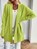 Plus Size Solid Color Open Front Knitted Cardigan, Casual Long Sleeve Cardigan For Fall & Winter, Women's Plus Size Clothing