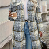 Purpdrank Plaid Fuzzy Jacket with Button Front - Cozy Long Sleeve Lapel Overcoat for Women, Perfect for Fall/Winter