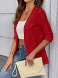 Elegant Open Front Solid Cardigan, Eyelet Embroidered Long Sleeve Cardigan For Spring & Fall, Women's Clothing