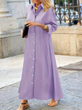 Stylish Plus Size Button Front Polo Collar Long Sleeve Dress - Women's Plus Size Clothing, Casual Solid Color Dresses for Work or Daily Wear - Easy to Match and Comfortable to Wear