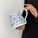 Purpdrank  1pc 20.29oz Hand-Painted Blue and White Floral Ceramic Mug, Round Insulated Coffee Cup, Reusable for Daily Use, Perfect for Christmas, Halloween, Easter, Hanukkah, Thanksgiving Gifts