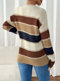 Stylish Color Block Crew Neck Sweater - Soft, Cozy, and Elegant Long Sleeve Drop Shoulder Design for Fall and Winter - Women's Chic Clothing for Casual Daily Wear