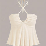 Purpdrank Chic Cross Front Ruched Halter Top - Flattering Tie Back, Sleeveless Summer Style - Trendy Y2K Inspired, Perfect for Cute & Coquette Fashionistas
