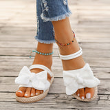 Purpdrank Casual Lightweight Slide Sandals - Women's Bowknot Decor Open Toe Flat Summer Shoes