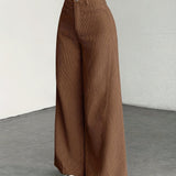 Purpdrank  Women's High-Waisted Wide-Leg Pants - Corduroy-Textured Casual Trousers with Relaxed Fit, Side Pockets & All-Season Comfort, Machine Washable Beige Trousers for Women