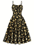 Floral Print Tie Front Dress, Vintage Elegant Sleeveless Spaghetti Strap Dress, Women's Clothing