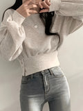 Women'S Elegant Solid Color Crew Neck Top with Button Detail, Polyester Blend (95% Polyester, 5% Elastane), Long Sleeve, Slight Stretch, Short Length, Spring/Fall Pullover Shirt