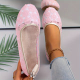 Purpdrank Soft Sole Breathable Comfy Women's Ballets, Floral Lace Pattern Slip On Elegant Shallow Mouth Flats