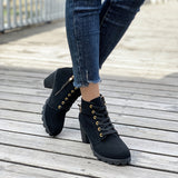 Women's Chunky Heeled Ankle Boots, Solid Color Side Zipper Boots, Beer Festival Dress Shoes