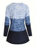 Plaid & Stripe Print Colorblock T-Shirt, Casual Long Sleeve Crew Neck Top For Spring & Fall, Women's Clothing