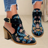 Purpdrank Women's Embroidered & Studded Decor Chunky Heeled Boots, Slingback Faux Leather Ankle Boots, Women's Footwear