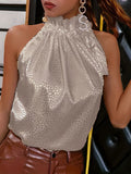 Purpdrank Loose Sleeveless Elasticity Leopard Pleated Mock Neck Vest Top
