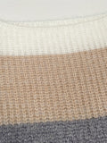 Chic Striped Knit Sweater Dress - Casual Crew Neck, Long Sleeve, Mid-Length with Drop Shoulder Design for Women