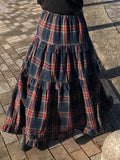 Purpdrank  Women's Elegant Plaid A-Line Midi Skirt - Long Flared Hem, Machine Washable, All-Season Versatile Fit for Casual & Formal Outfits, Cute Skirts, Nontransparent Fabric