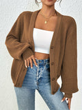 Cozy Chic Solid Button Down Knit Cardigan - Soft, Casual, Long Sleeve, Loose Fit Sweater for Women - Perfect for Everyday Wear, Work, or Date Night - Women's Clothing