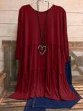 Plus Size Womens Chic Smock Dress - Flattering Long Sleeves, Rich Solid Color, Soft Round Neck with Delicate Ruffle Trim - Fashionable Casual Wear