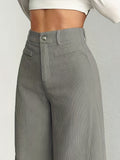 Purpdrank  Women's High-Waisted Wide-Leg Pants - Corduroy-Textured Casual Trousers with Relaxed Fit, Side Pockets & All-Season Comfort, Machine Washable Beige Trousers for Women