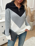 Vibrant Color Block Quarter Zip Sweater - Soft, Cozy, Long Sleeve Design for Fall & Winter - Women's Casual Clothing for Everyday Wear