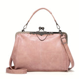 Purpdrank Chic Vintage-Inspired Faux Leather Handbag with Kiss Lock - Versatile Crossbody & Clutch Purse for Women, Durable & Lightweight, Perfect Gift for Mom or Girlfriend