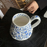 Purpdrank  1pc 20.29oz Hand-Painted Blue and White Floral Ceramic Mug, Round Insulated Coffee Cup, Reusable for Daily Use, Perfect for Christmas, Halloween, Easter, Hanukkah, Thanksgiving Gifts