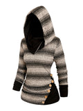 Stylish Women's Casual Long Sleeve Striped Button Hoodie, Ruched Sweatshirt with Relaxed Fit