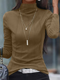 Long Sleeve Solid Turtleneck Slim T-Shirt for Women, Versatile for Spring & Fall