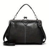 Purpdrank Chic Vintage-Inspired Faux Leather Handbag with Kiss Lock - Versatile Crossbody & Clutch Purse for Women, Durable & Lightweight, Perfect Gift for Mom or Girlfriend