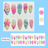 Purpdrank  30pcs Summer Beach Shell Colorful Starfish Flower Butterfly Heart Almond Nail Art Press-On Nail Stickers + Jelly File Strips