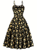 Floral Print Tie Front Dress, Vintage Elegant Sleeveless Spaghetti Strap Dress, Women's Clothing