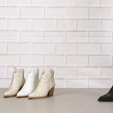 Women's Rhinestone Decor Ankle Boots, Pointed Toe Chunky Heeled Cowboy Boots, V-cut Pull On Boots for Music Festival